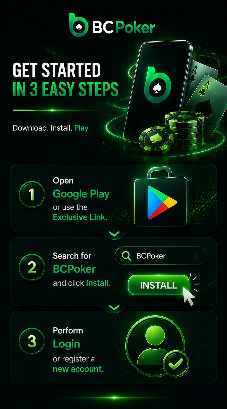 BC Poker Android app installation via Google Play